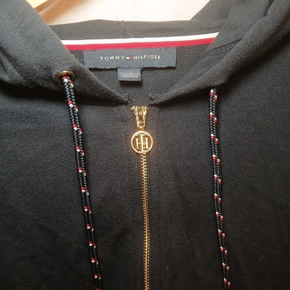 Tommy Hilfiger Womens Navy Blue Quarter Zip Hoodie Dress Stripe Sleeve Small - Picture 4 of 11